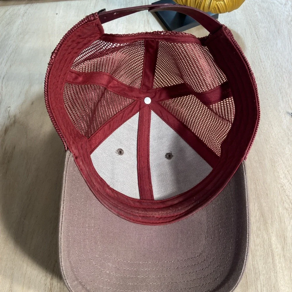 The North Face Mens Trucker Hat Cap Tan Red Mesh Back Canvas Snapback‎